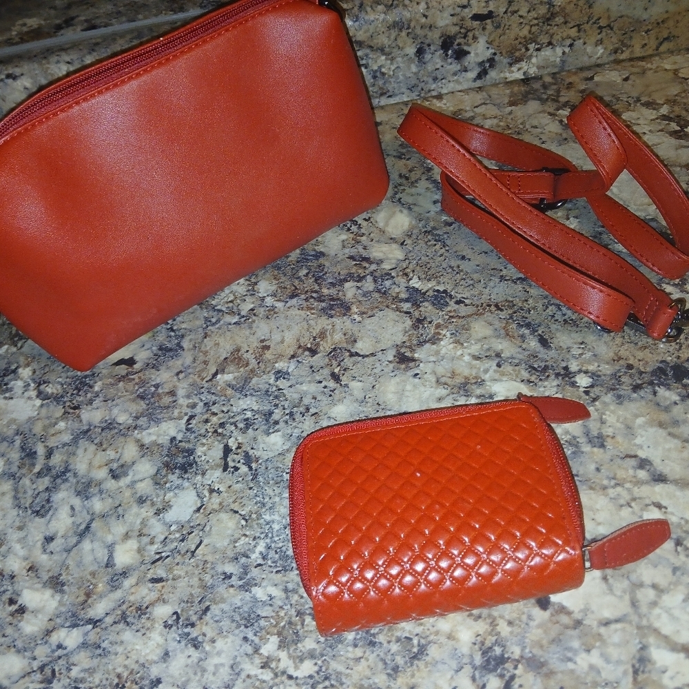Elegant Red Women's Bag Purse Set With Wallet - Picture 2 of 4
